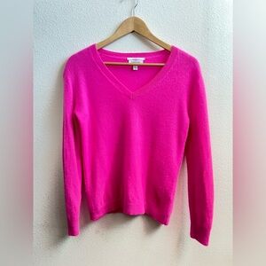 Nordstrom 100% Cashmere Bright Pink V-Neck Sweater